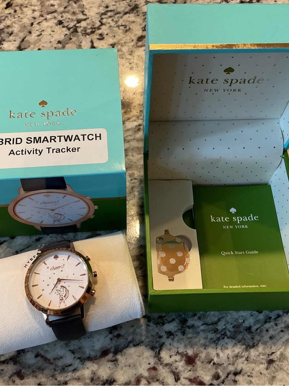 Kate Spade Hybrid Smartwatch in Rose Gold and Blue with Teal Box